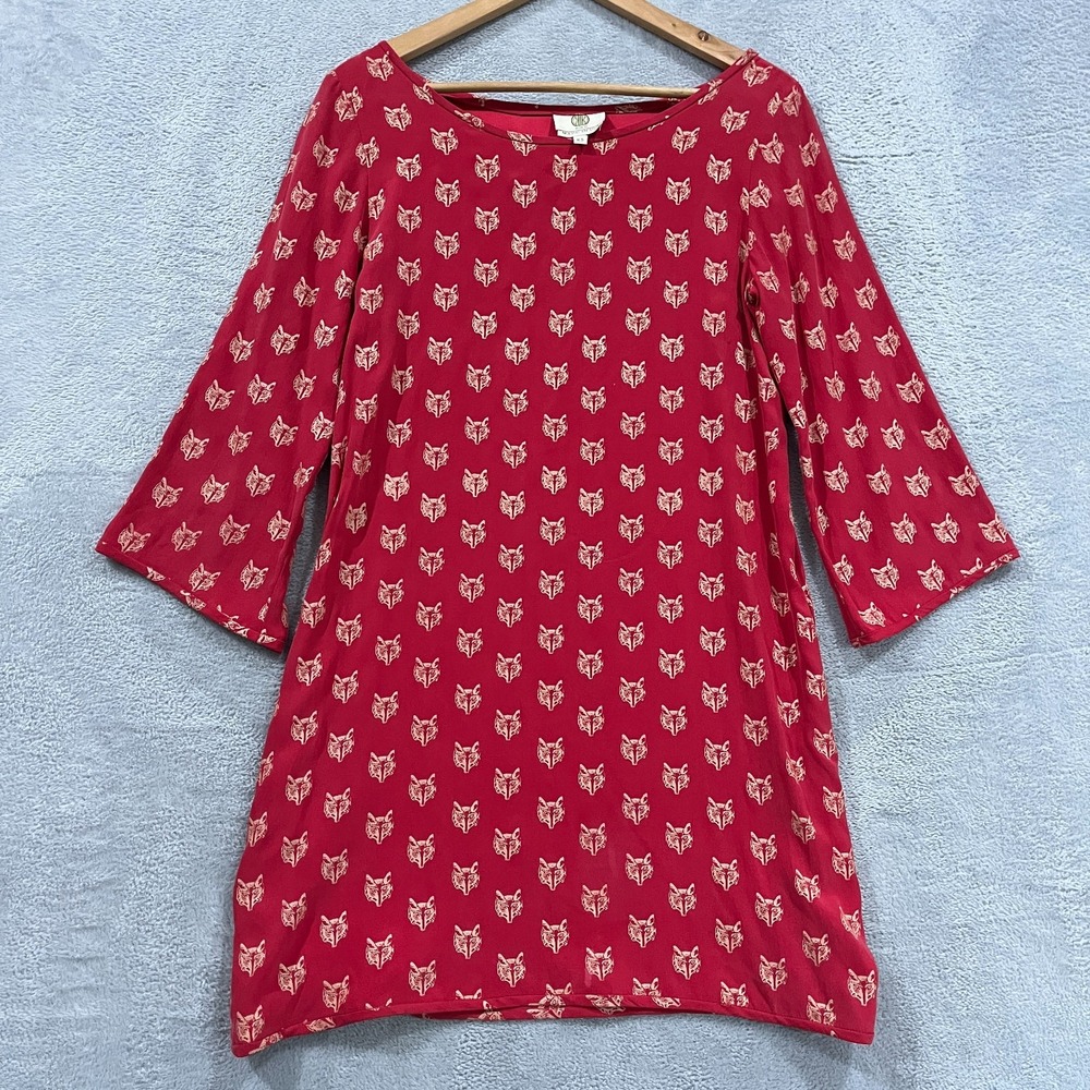 VTG Koch Dress Women XS Slip Silk FOX Print Flare Sleeves Pockets Boho Artsy